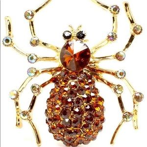 Golden Amber Spider Crystal Brooch